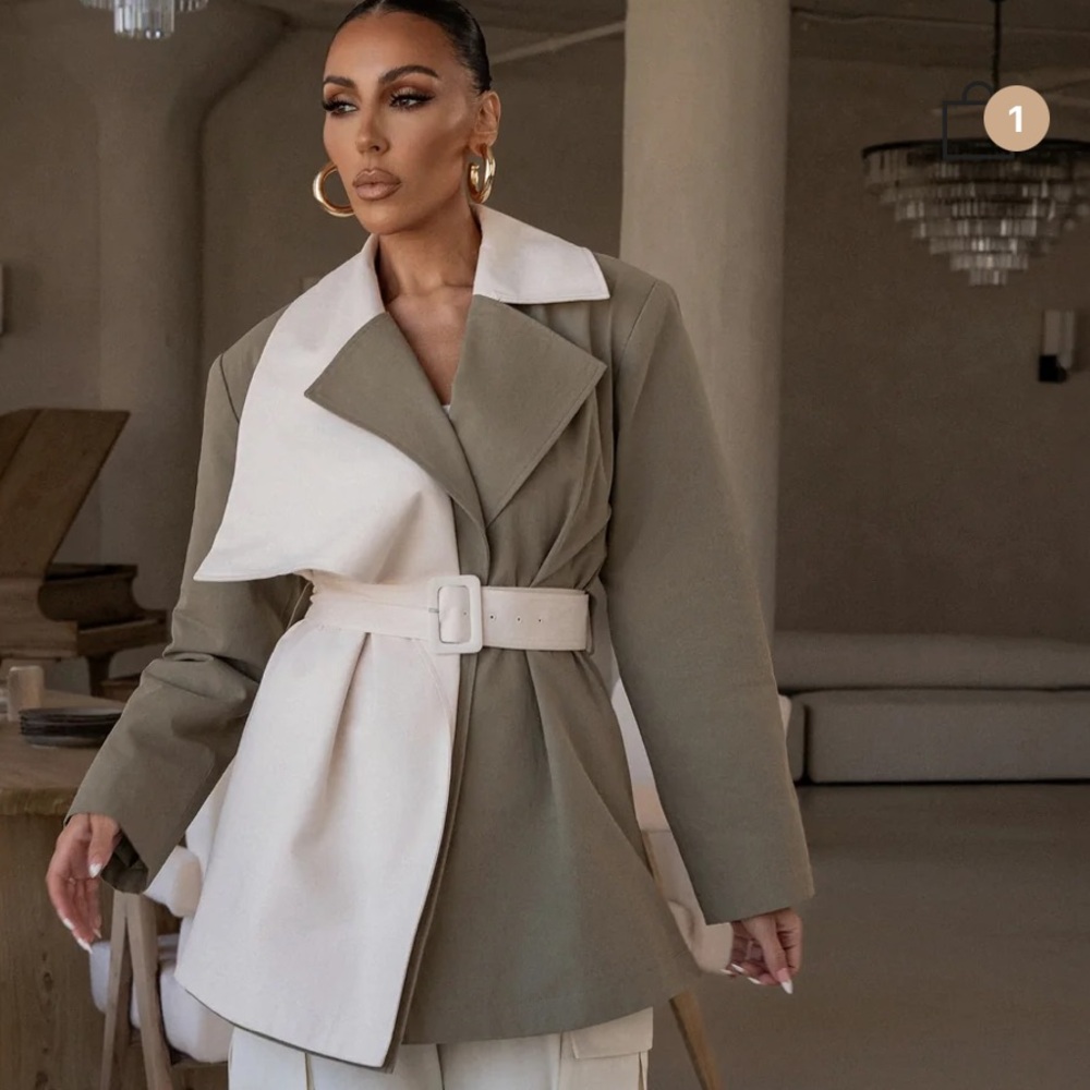Two-Tone Belted Women's Trench Jacket